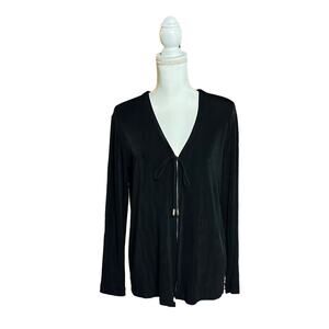 Chicos Travelers Size 1 US M Tassel Tie Cardigan Slinky Office Preppy USA Black
